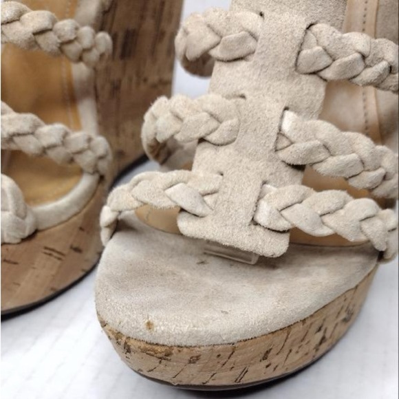 SCHUTZ Beige Braided Straps Boho Resort Cork Wedge Sandals - Picture 11 of 16